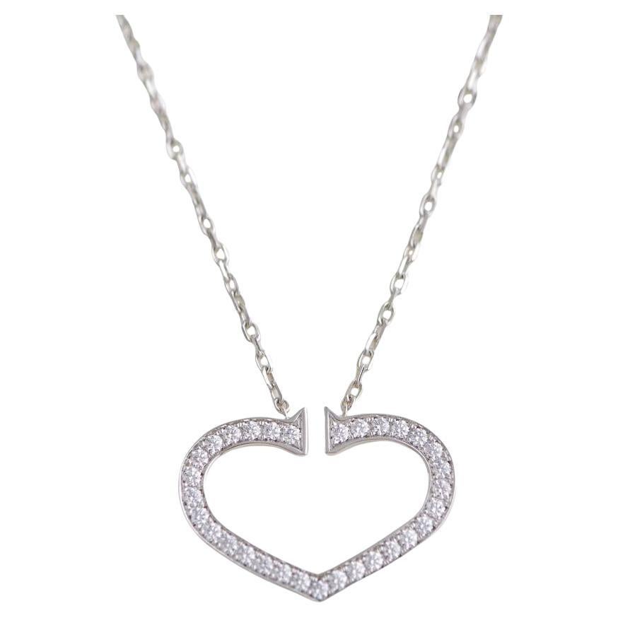 Cartier Hearts and Symbols Large Diamond 18k White Gold Pendant Necklace