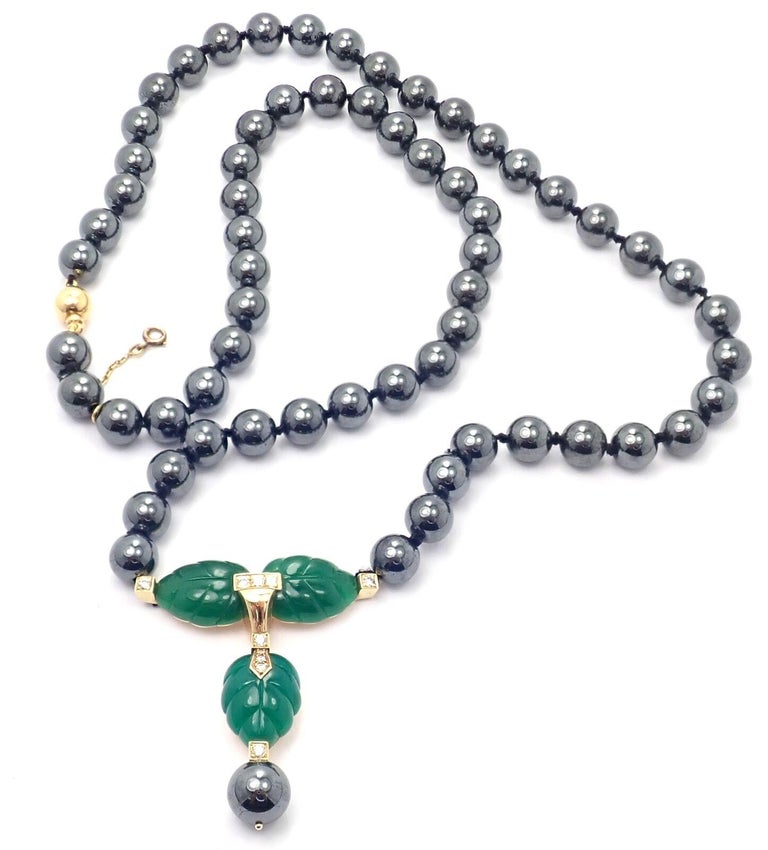 Cartier Hematite Bead Diamond Chalcedony Long Yellow Gold Necklace For