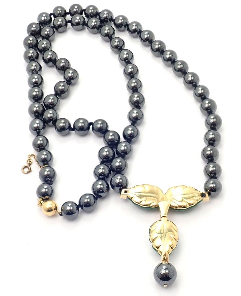 Cartier Hematite Bead Diamond Chalcedony Long Yellow Gold Necklace For
