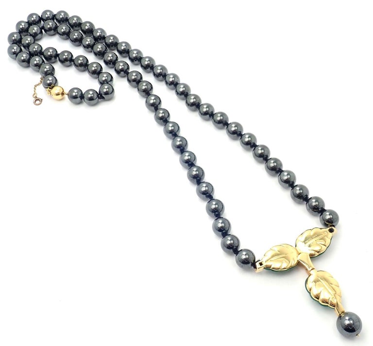 Cartier Hematite Bead Diamond Chalcedony Long Yellow Gold Necklace For