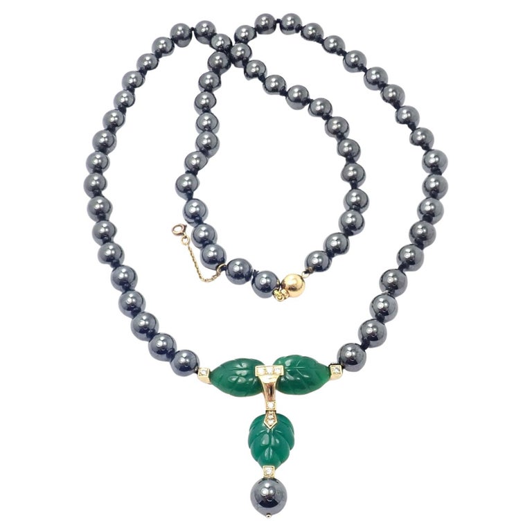 Cartier Hematite Bead Diamond Chalcedony Long Yellow Gold Necklace For
