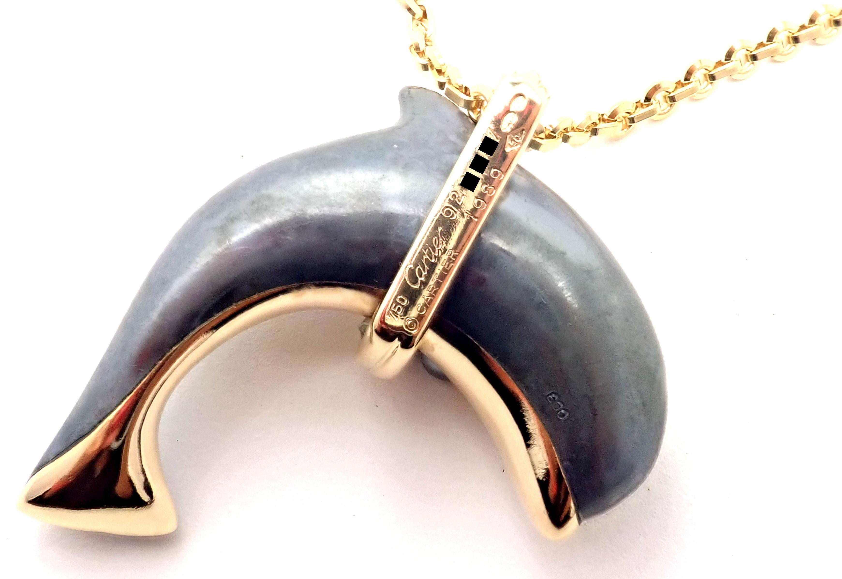 Women's or Men's Cartier Hematite Dolphin Yellow Gold Pendant Link Necklace For Sale