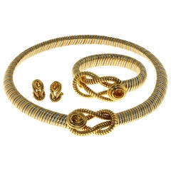 Cartier Hercules Knot Citrine Stainless Steel Gold Necklace Bracelet & Earrings