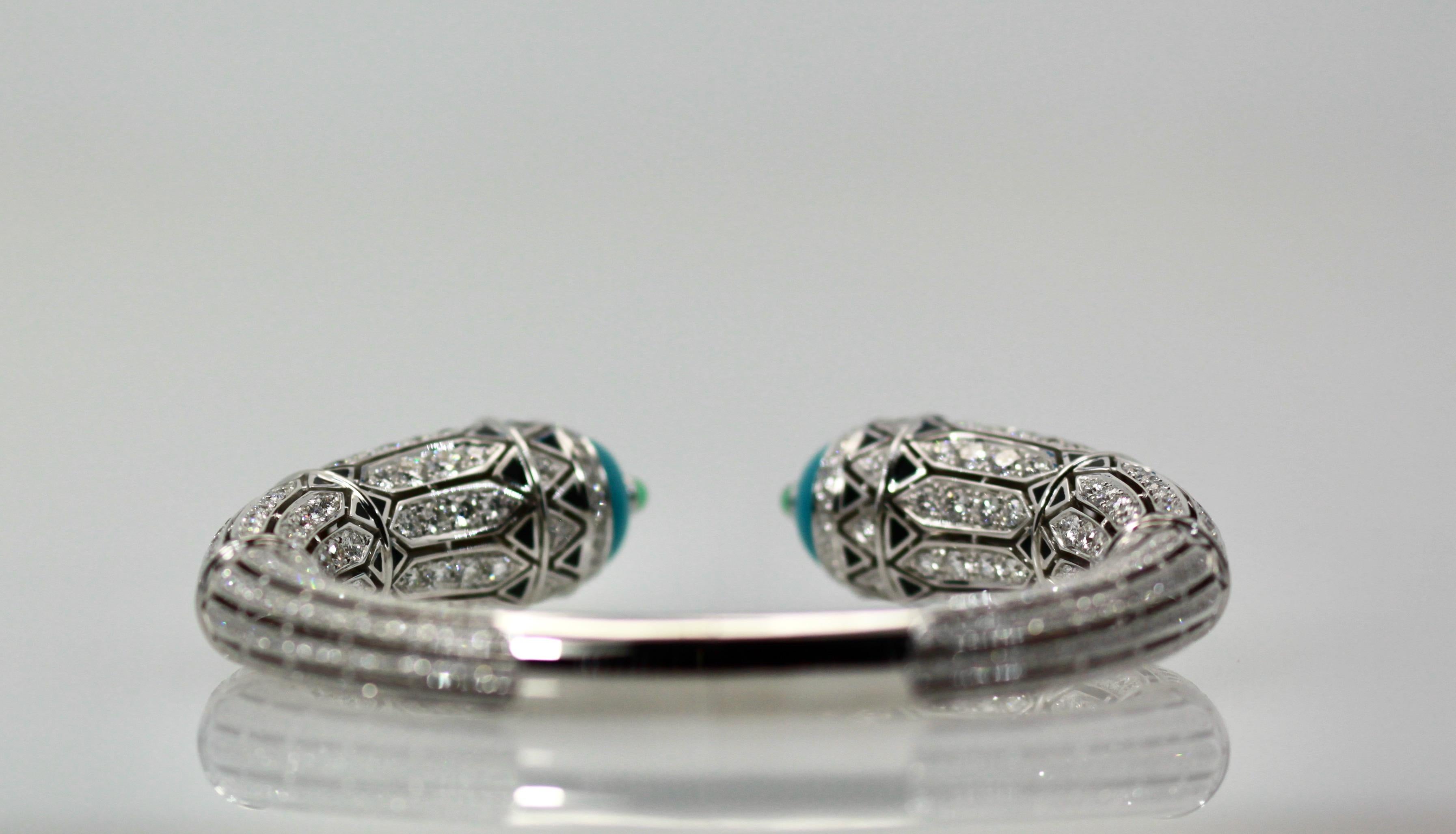 Cartier Bracelet haute joaillerie d'inspiration déco en turquoise et diamants de 12,73 carats en vente 4