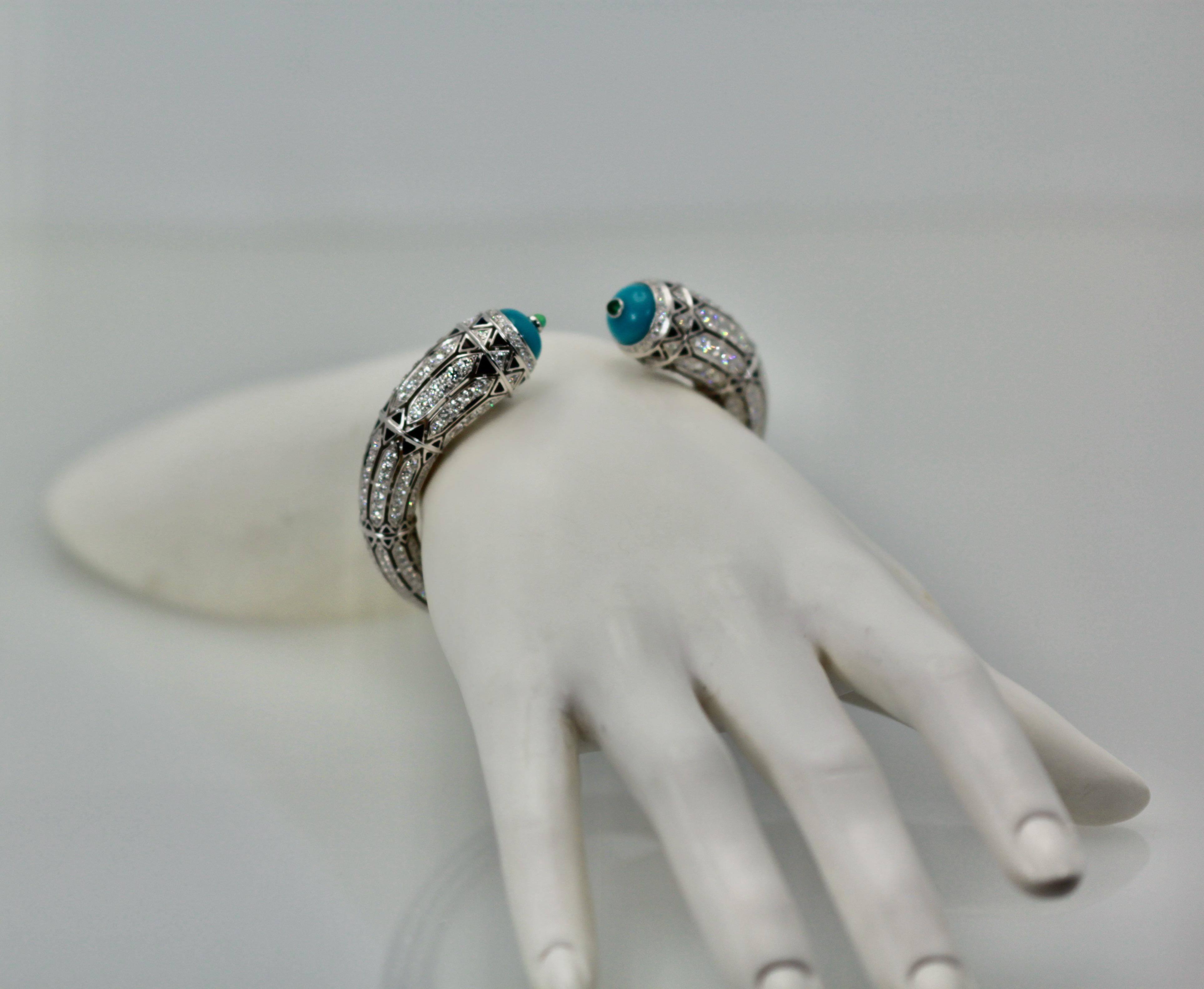 Art déco Cartier Bracelet haute joaillerie d'inspiration déco en turquoise et diamants de 12,73 carats en vente