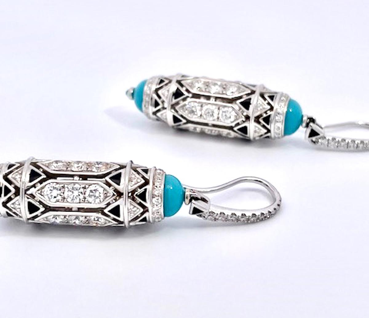 Cartier High Jewelry Diamond Turquoise Earrings Deco Inspired 3.93 Carat 8