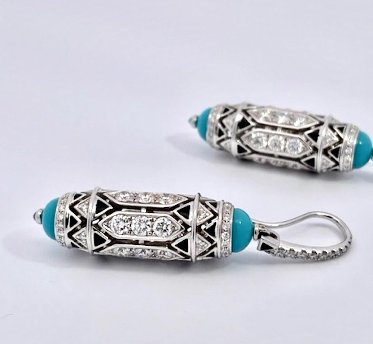 Art Deco Cartier High Jewelry Diamond Turquoise Earrings Deco Inspired 3.93 Carat
