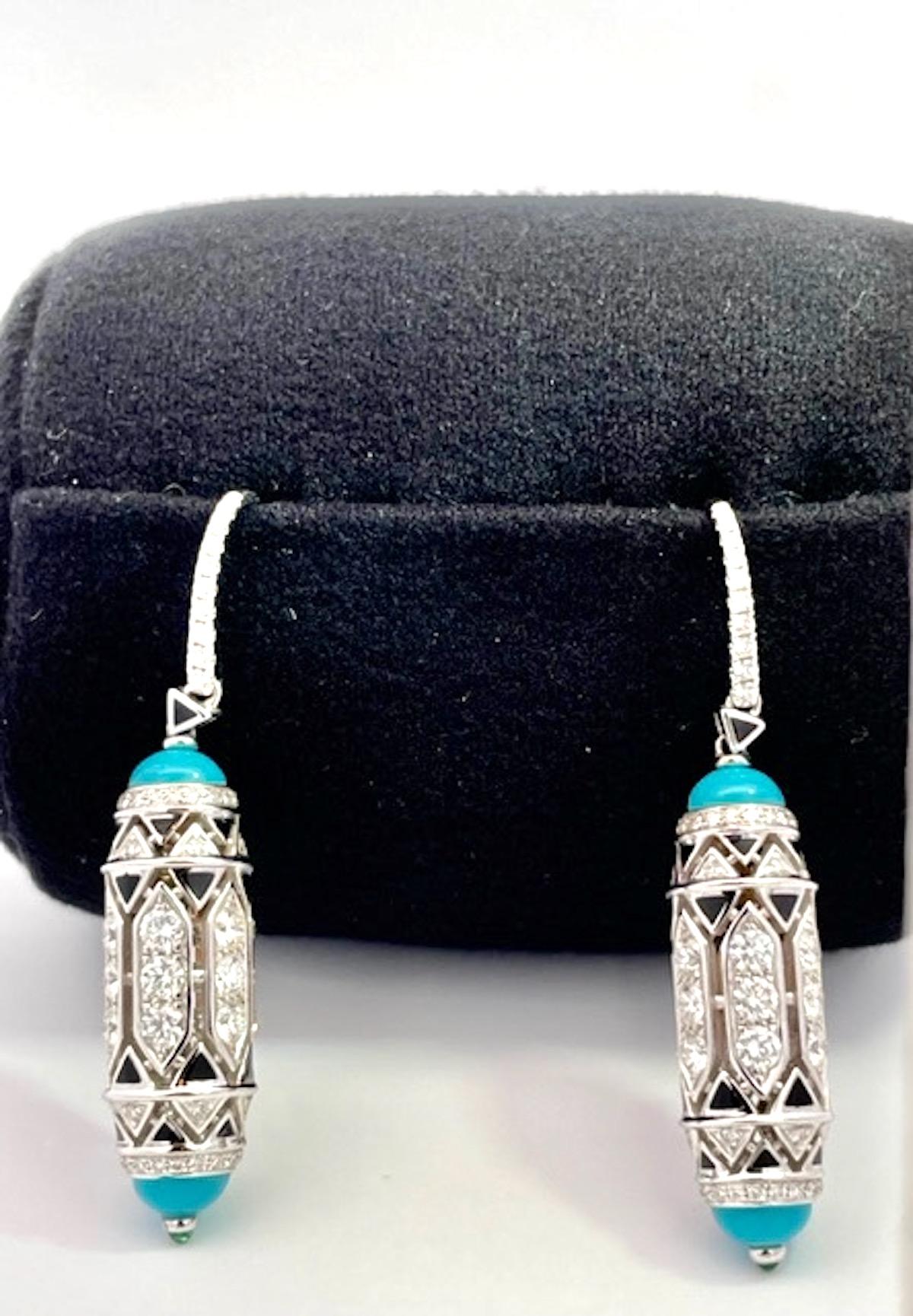Cartier High Jewelry Diamond Turquoise Earrings Deco Inspired 3.93 Carat 9