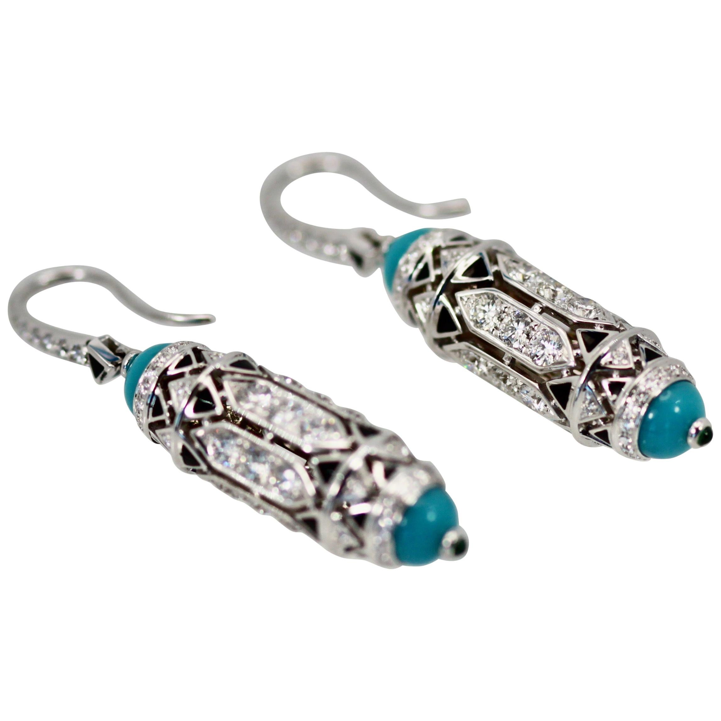 Cartier High Jewelry Diamond Turquoise Earrings Deco Inspired 3.93 Carat at 1stDibs