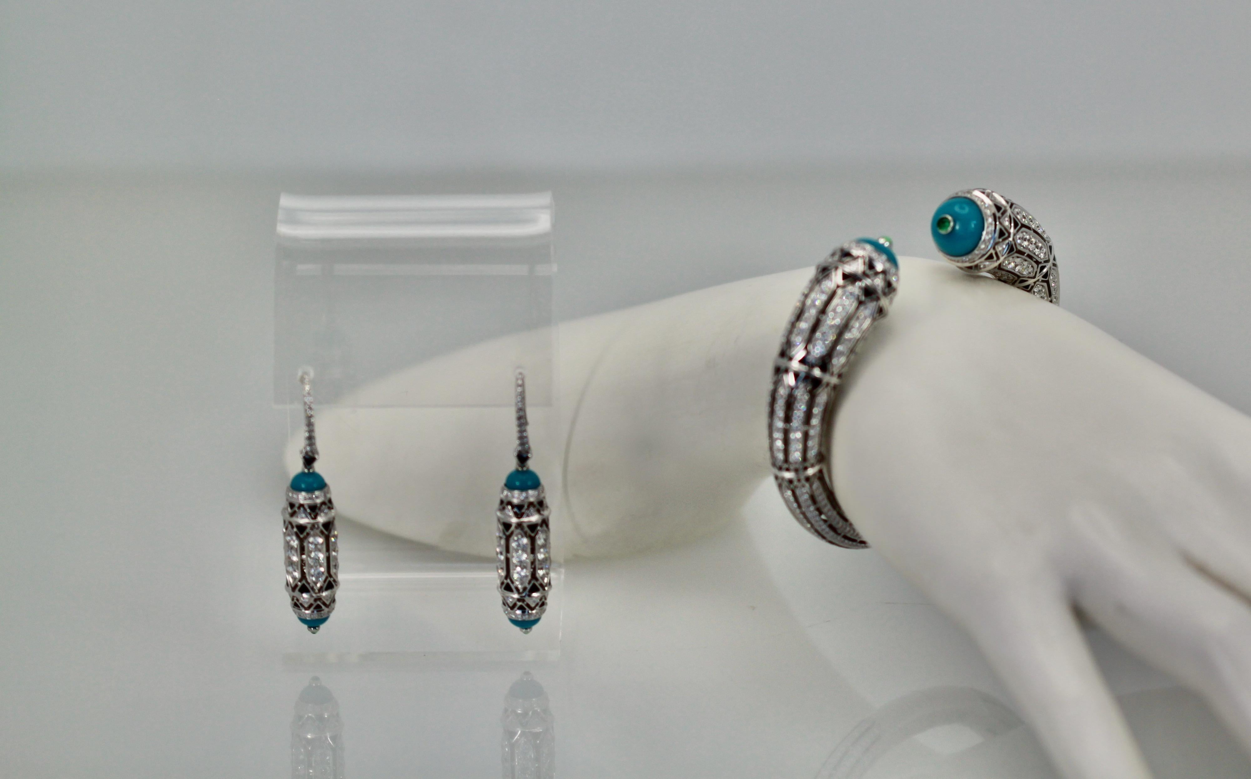 Cartier High Jewelry Diamond Turquoise Earrings Deco Inspired 3.93 Carat 7