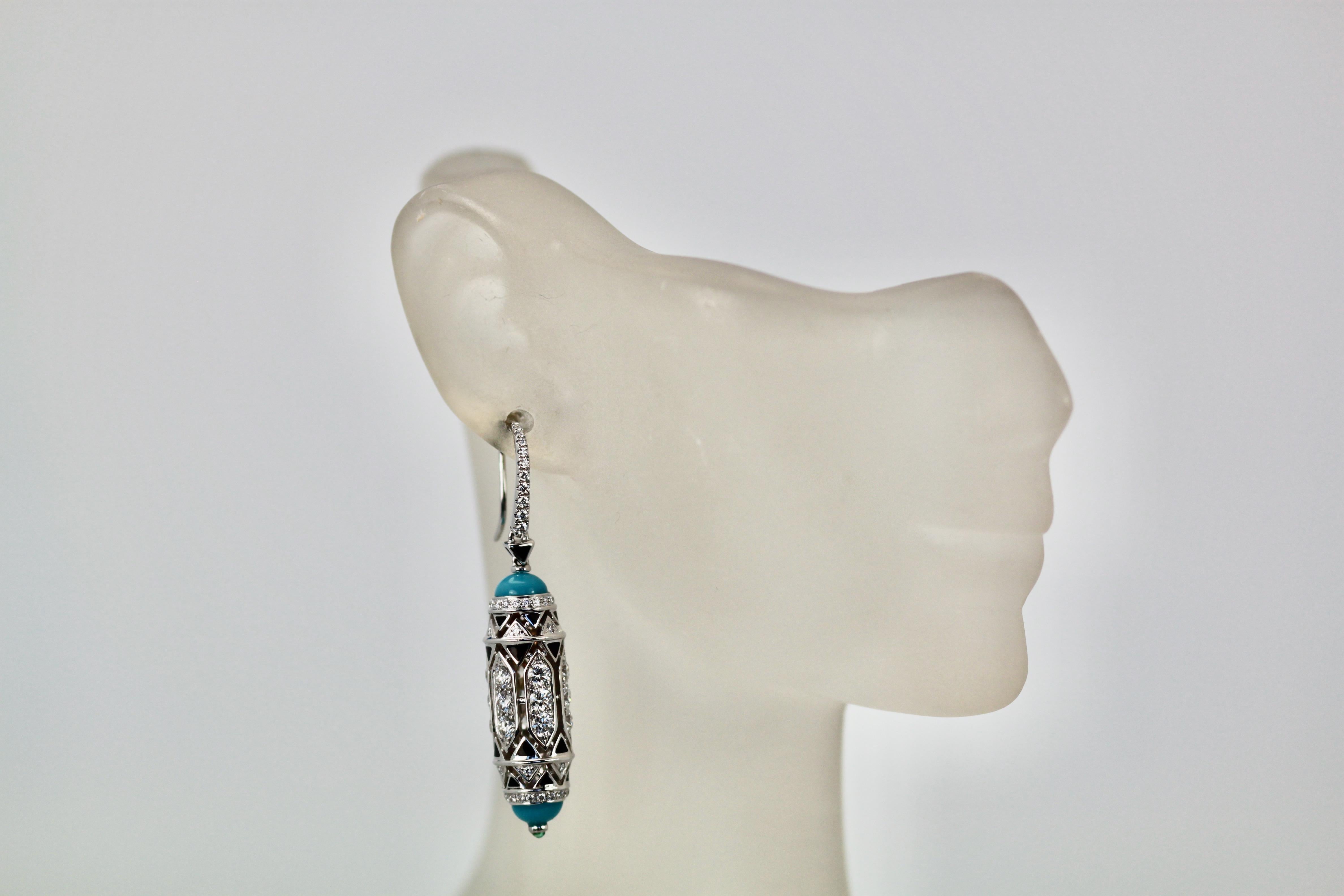 Cartier High Jewelry Diamond Turquoise Earrings Deco Inspired 3.93 Carat 1