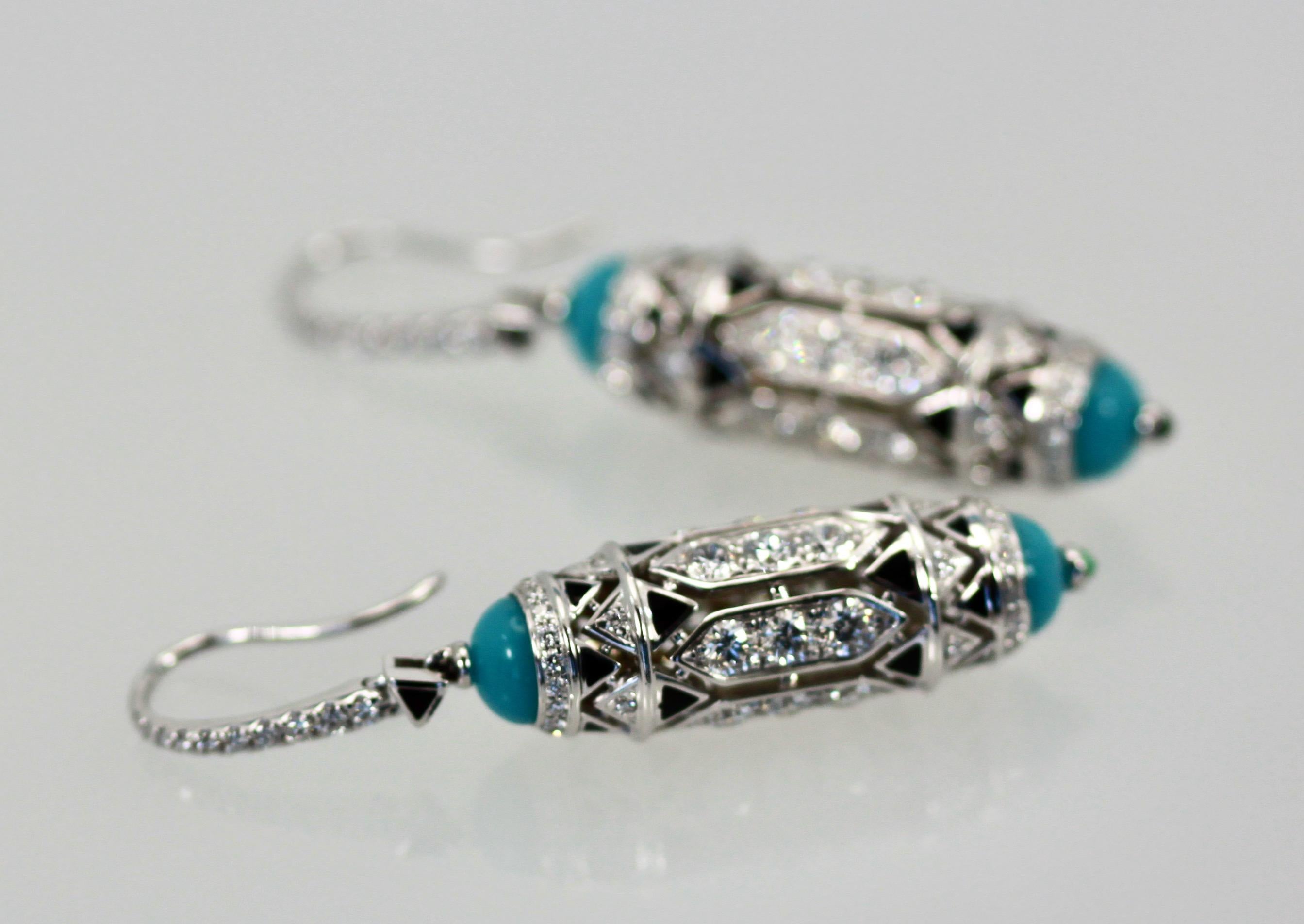 Cartier High Jewelry Diamond Turquoise Earrings Deco Inspired 3.93 Carat 2