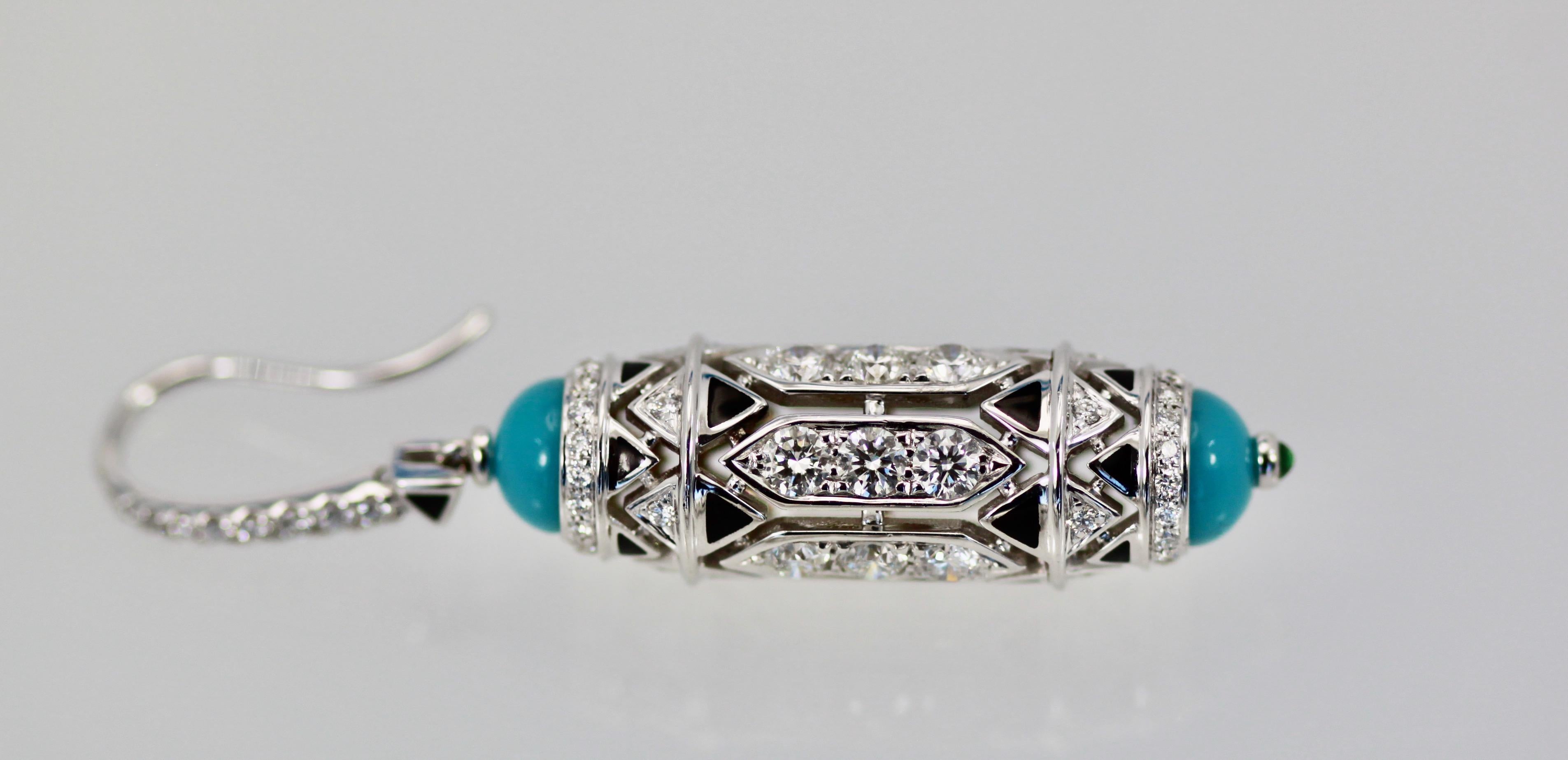 Cartier High Jewelry Diamond Turquoise Earrings Deco Inspired 3.93 Carat 3