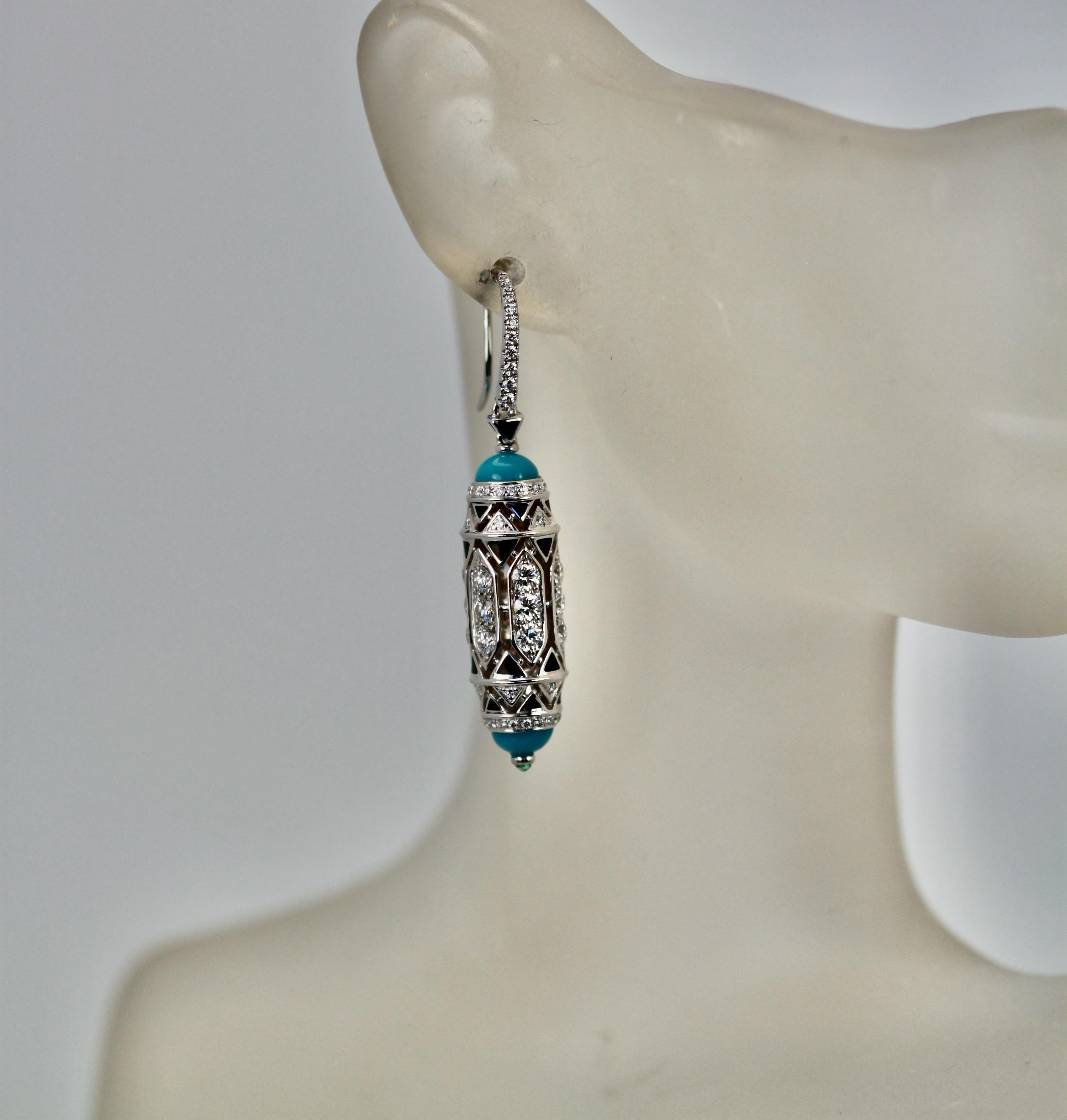 Cartier High Jewelry Diamond Turquoise Earrings Deco Inspired 3.93 Carat 4