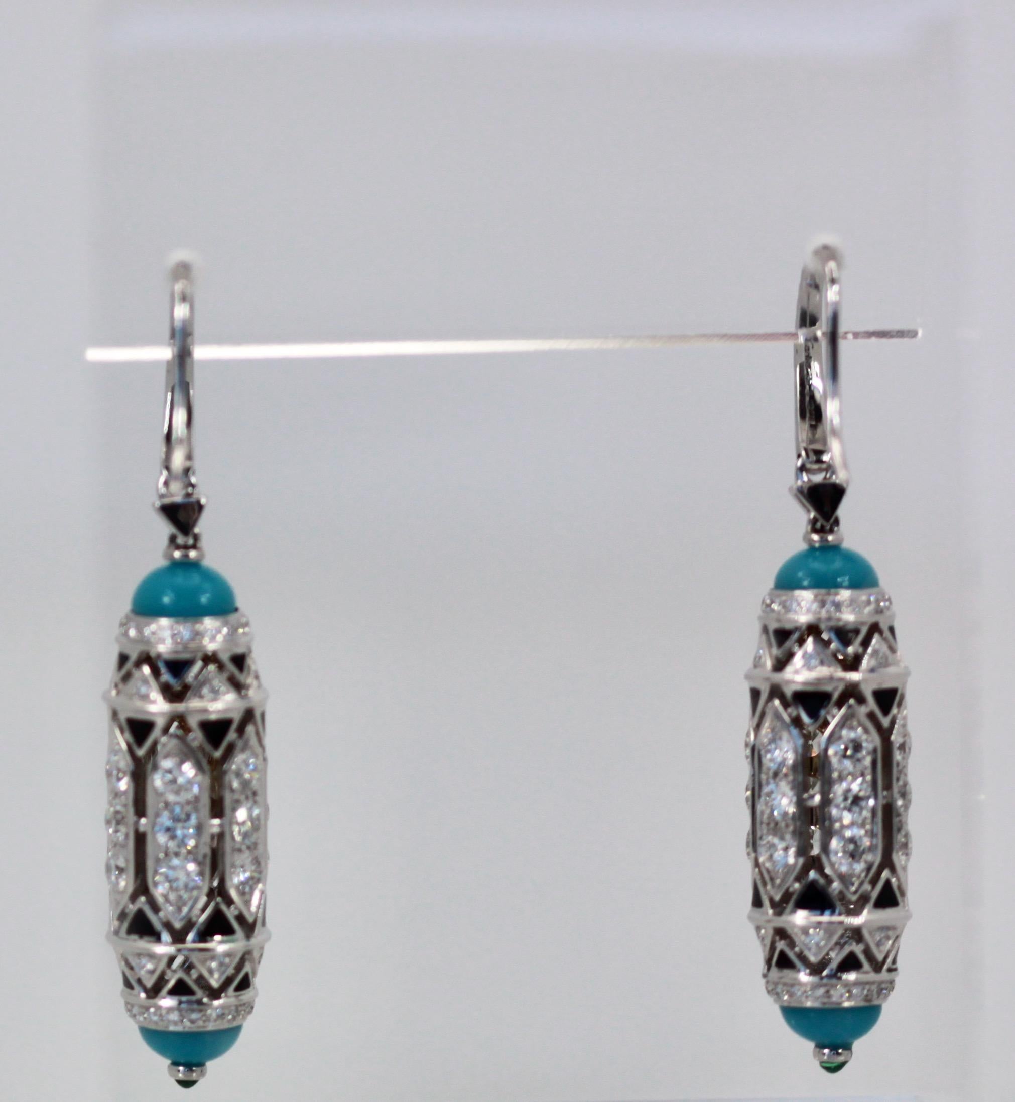 Cartier High Jewelry Diamond Turquoise Earrings Deco Inspired 3.93 Carat 5