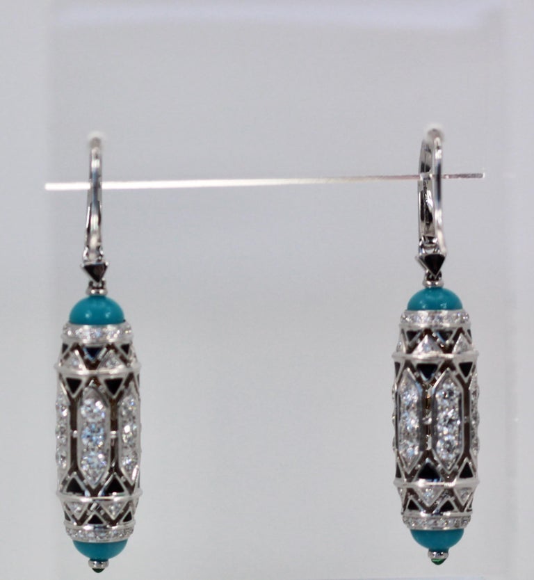 Cartier High Jewelry Diamond Turquoise Earrings Deco Inspired 3.93 Carat at 1stDibs