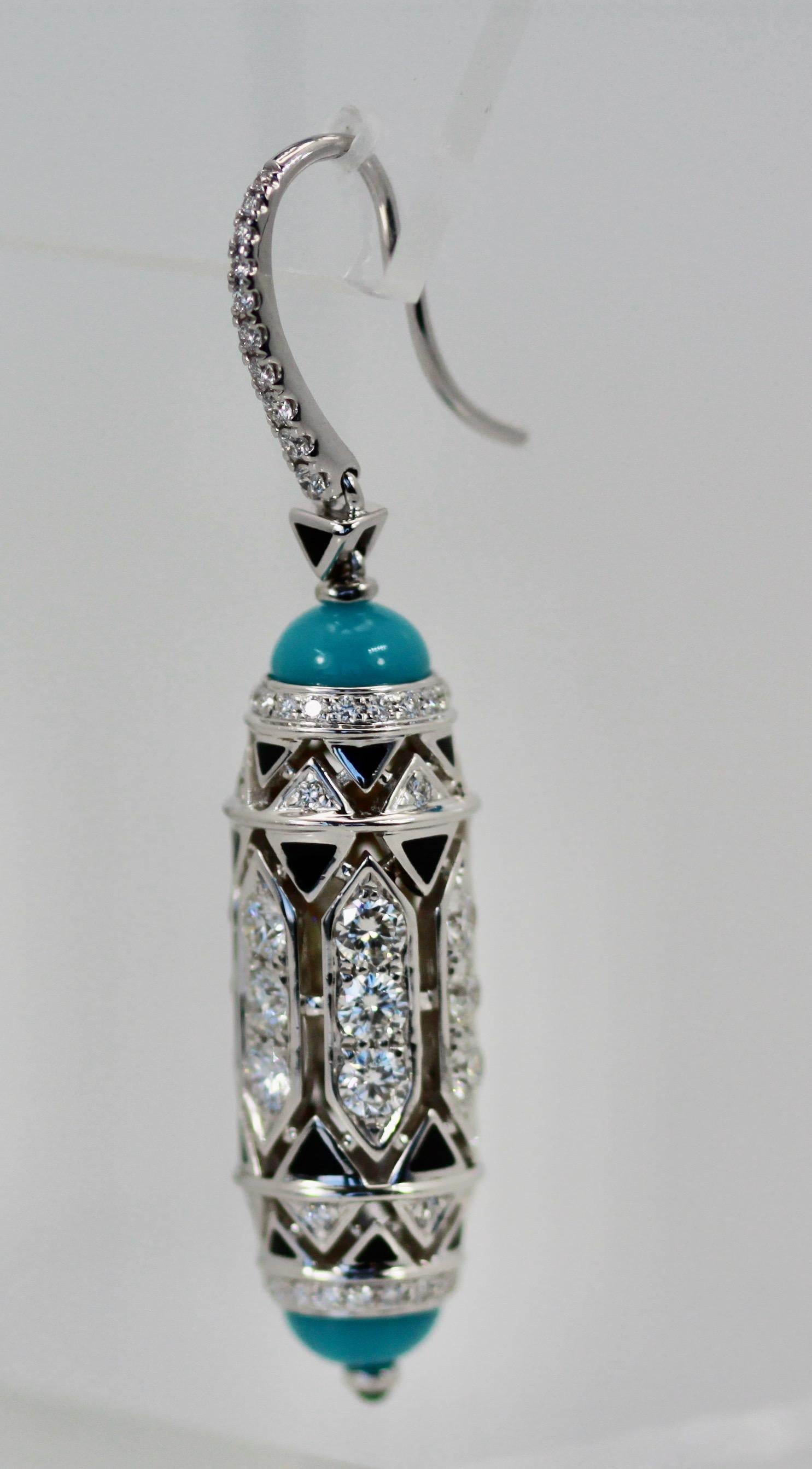Cartier High Jewelry Diamond Turquoise Earrings Deco Inspired 3.93 Carat 6