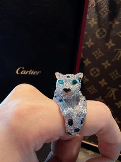 Cartier High Jewelry Panthère Sapphire Ring, Size 49 Emerald Sapphire Diamond
