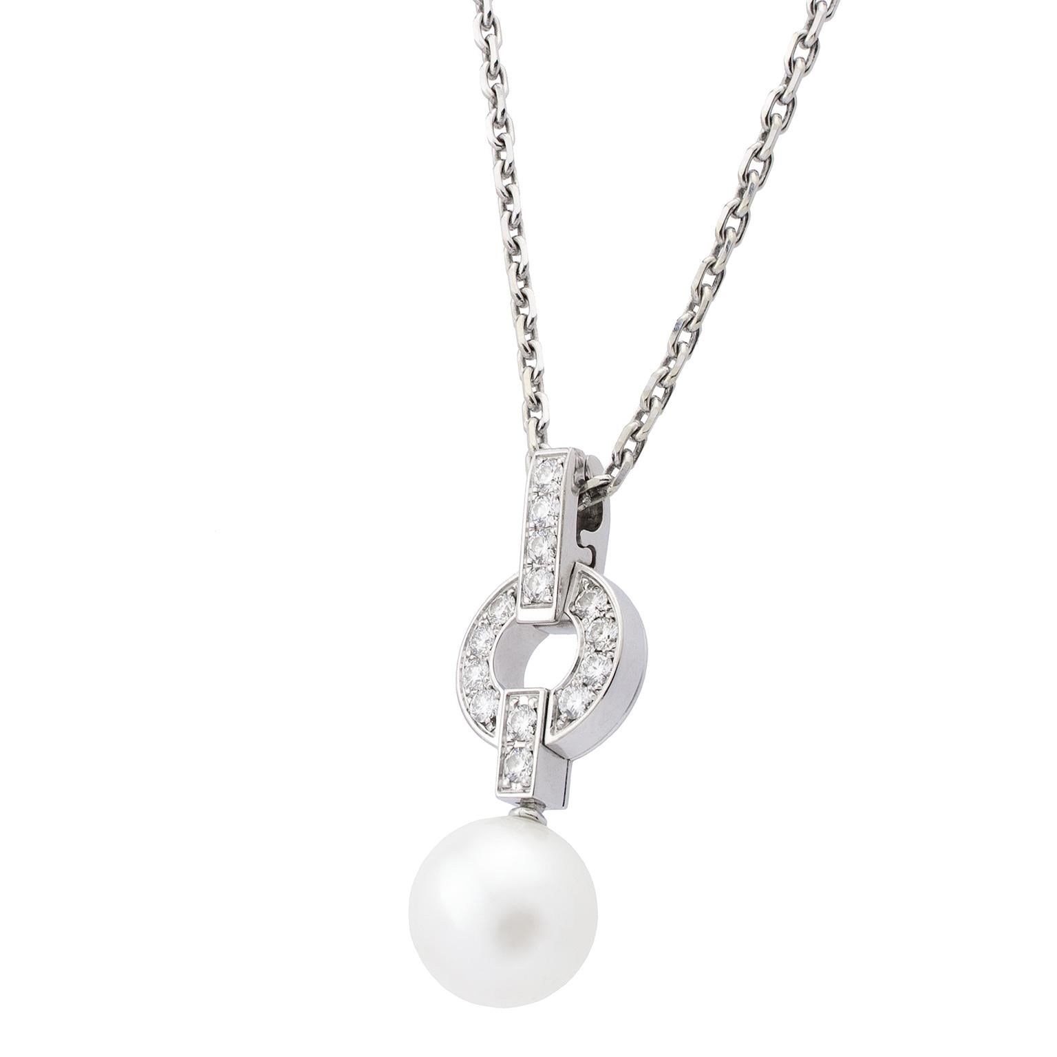 Cartier Himalia 18 Karat White Gold Diamonds Pearl Necklace For Sale