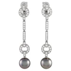 Cartier Himalia 18K White Gold Diamond and Pearl Dangle Earrings