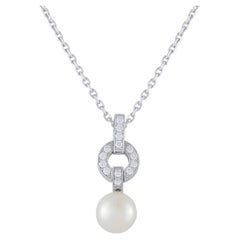 Cartier Himalia 18K White Gold Diamond and Pearl Pendant Necklace #5197