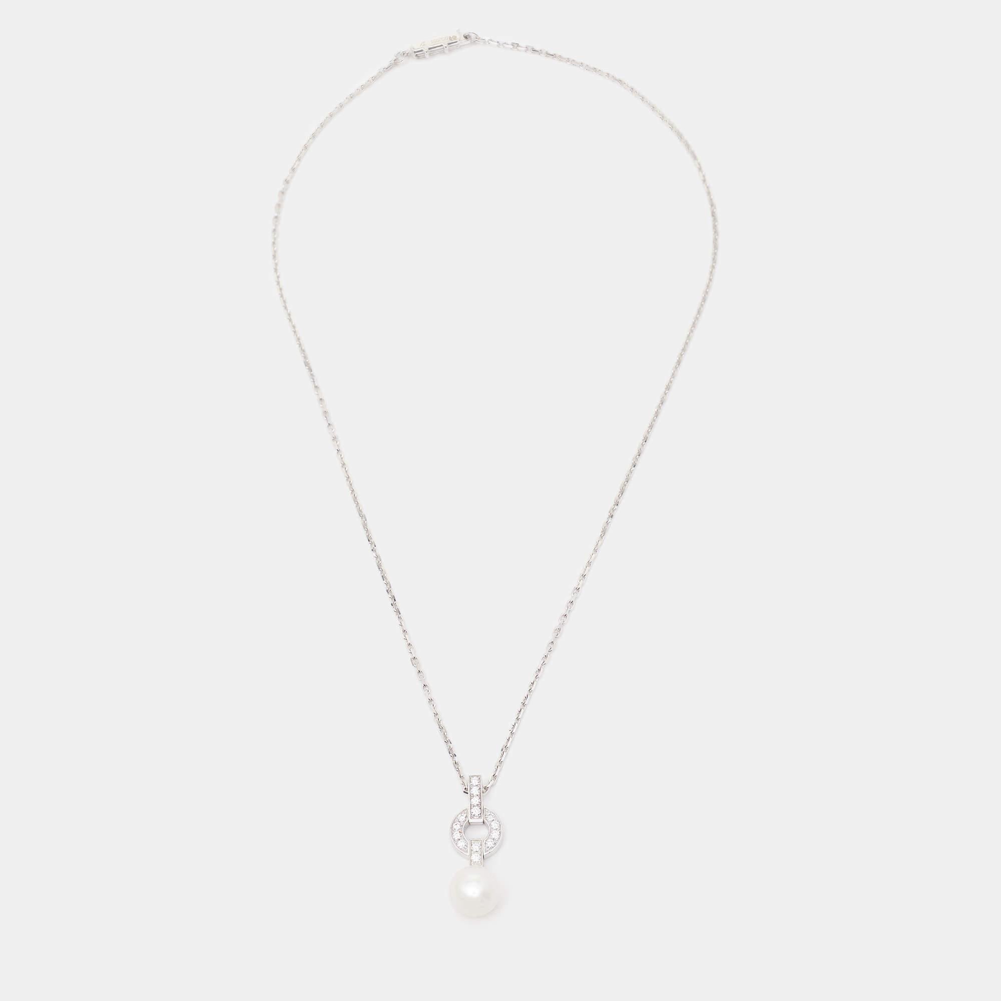 Uncut Cartier Himalia Cultured Pearl Diamonds 18k White Gold Necklace