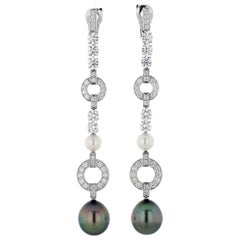 Cartier Himalia Diamond and Pearl Dangle Drop Earrings