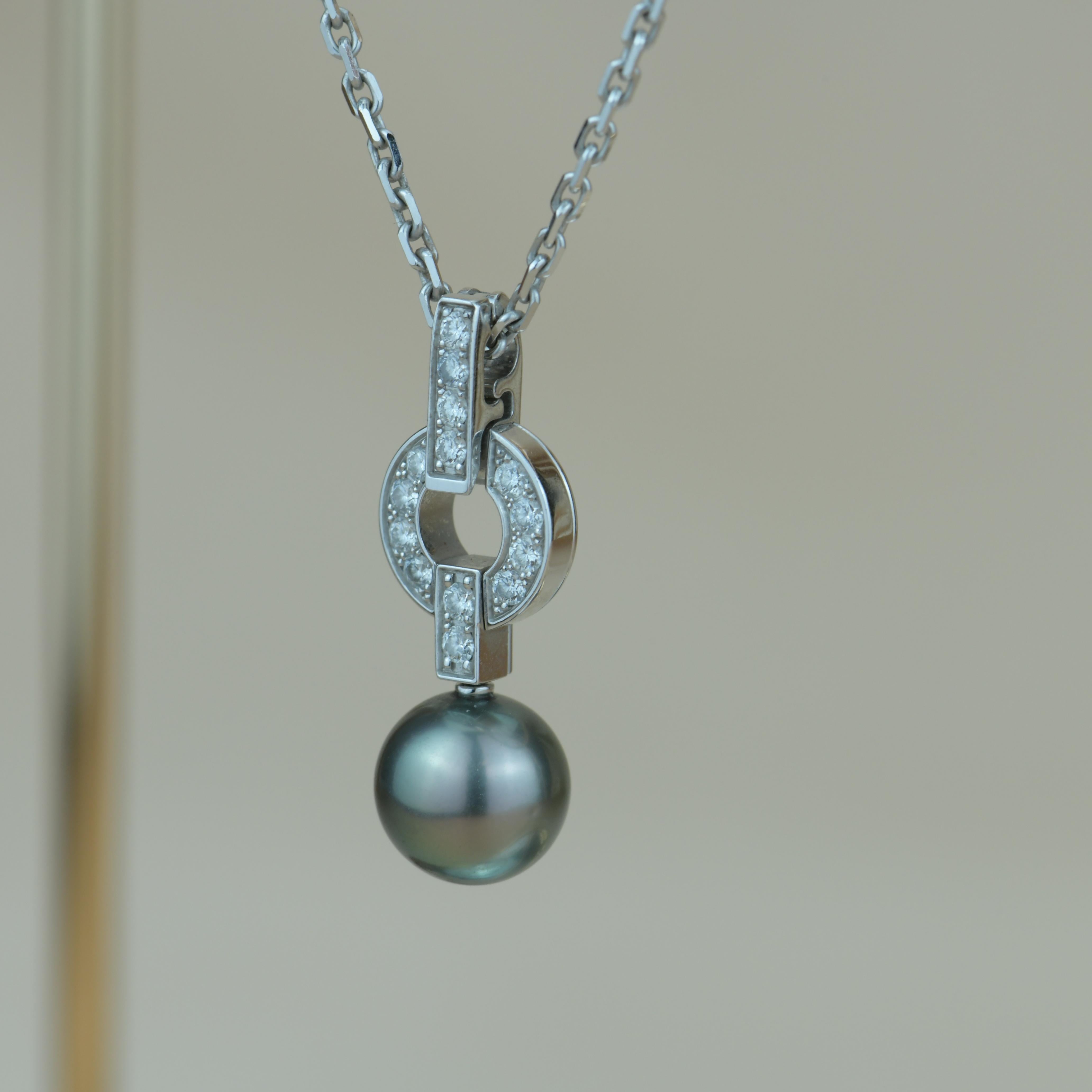 Brilliant Cut Cartier Himalia Diamond & Pearl Pendant Necklace