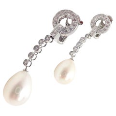 Retro Cartier Himalia Diamond Platinum Pearl Earrings