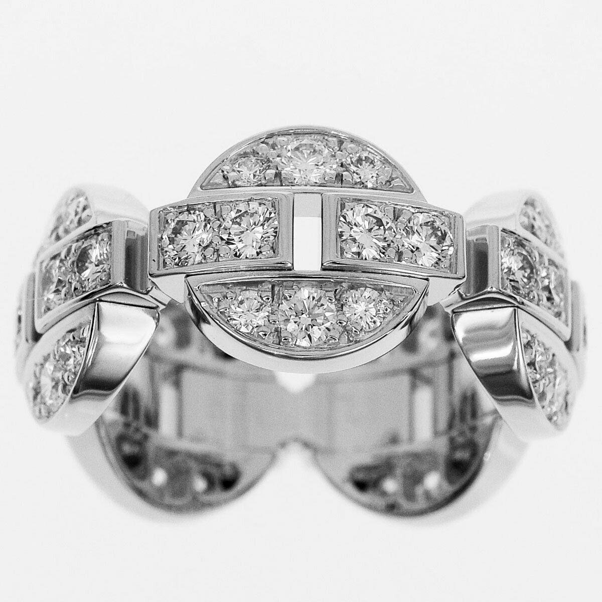 Beautiful ring from famed jewelry designer Cartier. This ring is crafted in 18k white gold and is set with natural diamonds throughout. The ring shows circular links that are spaced out creating a one of a kind look. The ring is a size 54 which