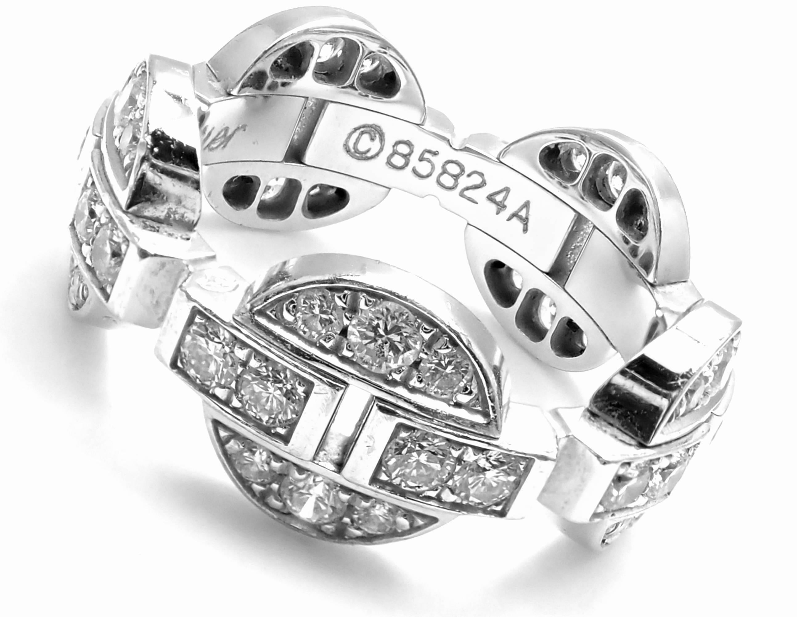 18k White Gold Diamond Himalia Band Ring by Cartier. 
With 50 round brilliant cut diamonds VVS1 clarity, E color total weight approximately 1.65ct 
This ring is in mint condition and comes with Cartier sales receipt from 2006 and a Cartier