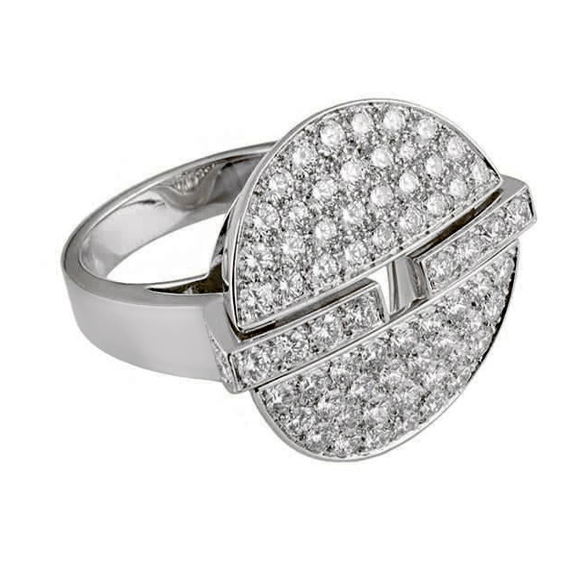 A magnificent Cartier Himalia diamond ring paved with 72 of the finest Cartier round brilliant cut diamonds set in shimmering 18k white gold. The ring measures a size 5 1/4 and can be resized.