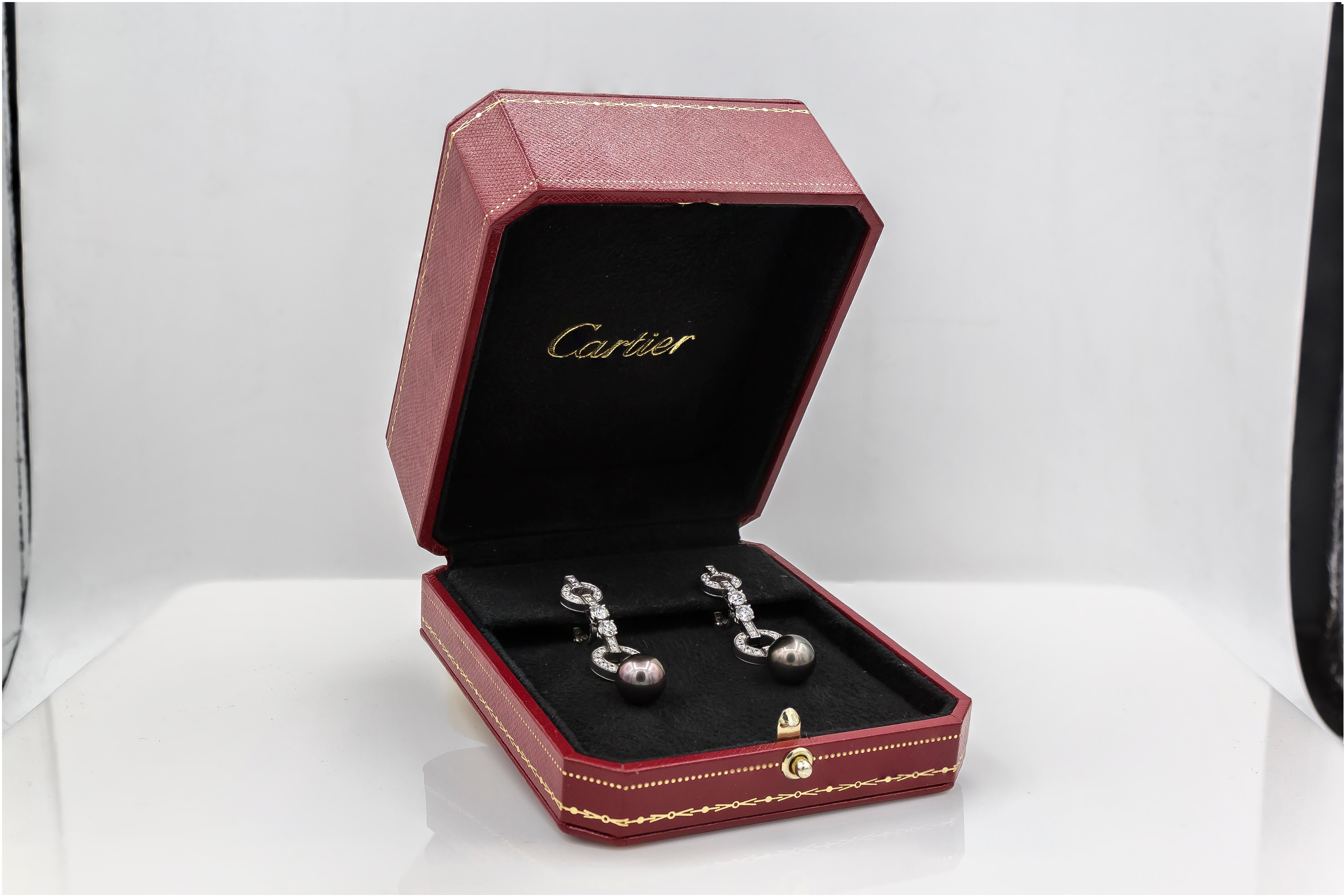 Cartier Himalia-Perlen- und Diamant-Ohrringe (Rundschliff)