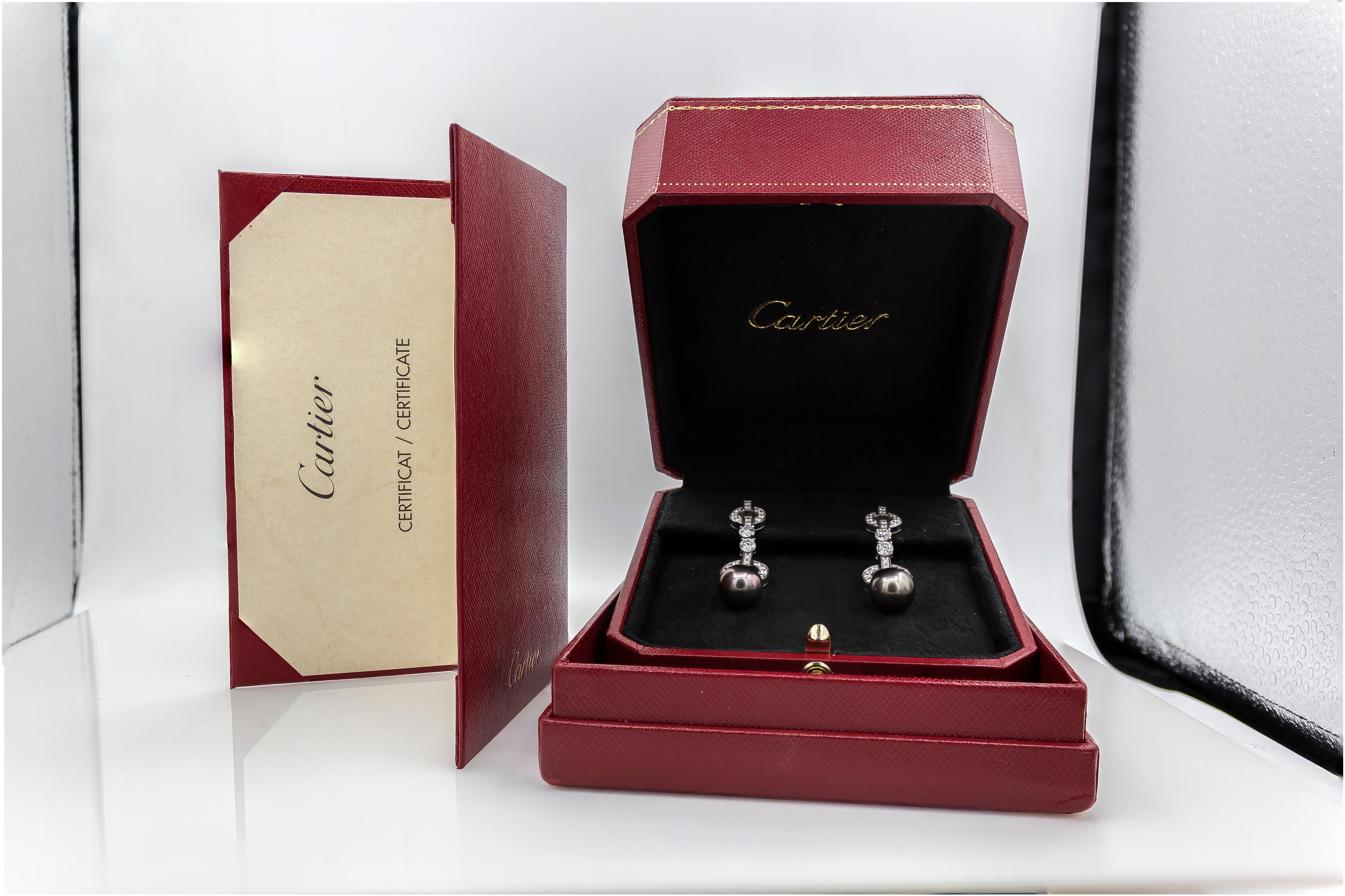 Contemporary Cartier Himalia Pearl and Diamond Dangle Earrings