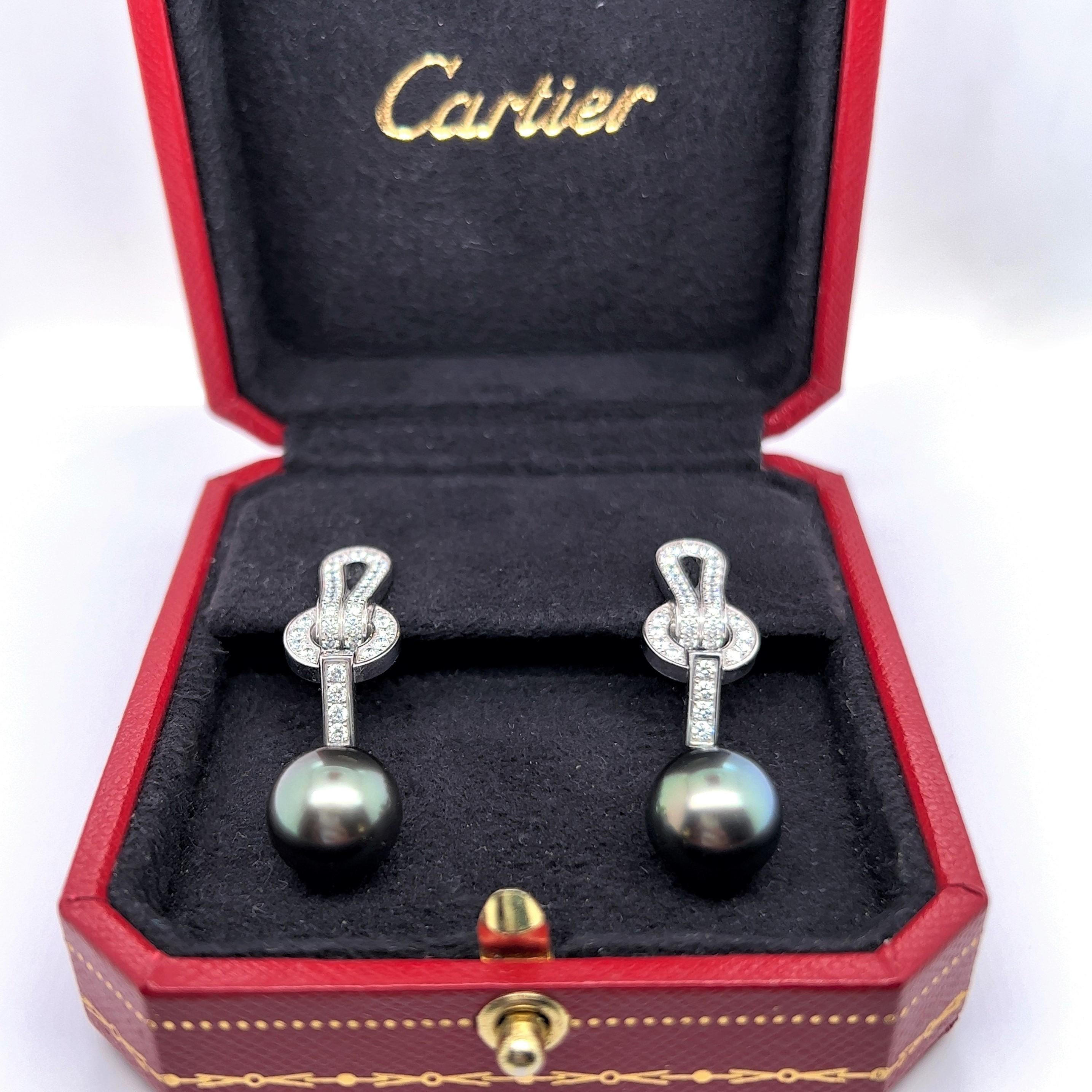 Cartier Himalia Pearl and Diamond Earrings in 18 Karat White Gold 4