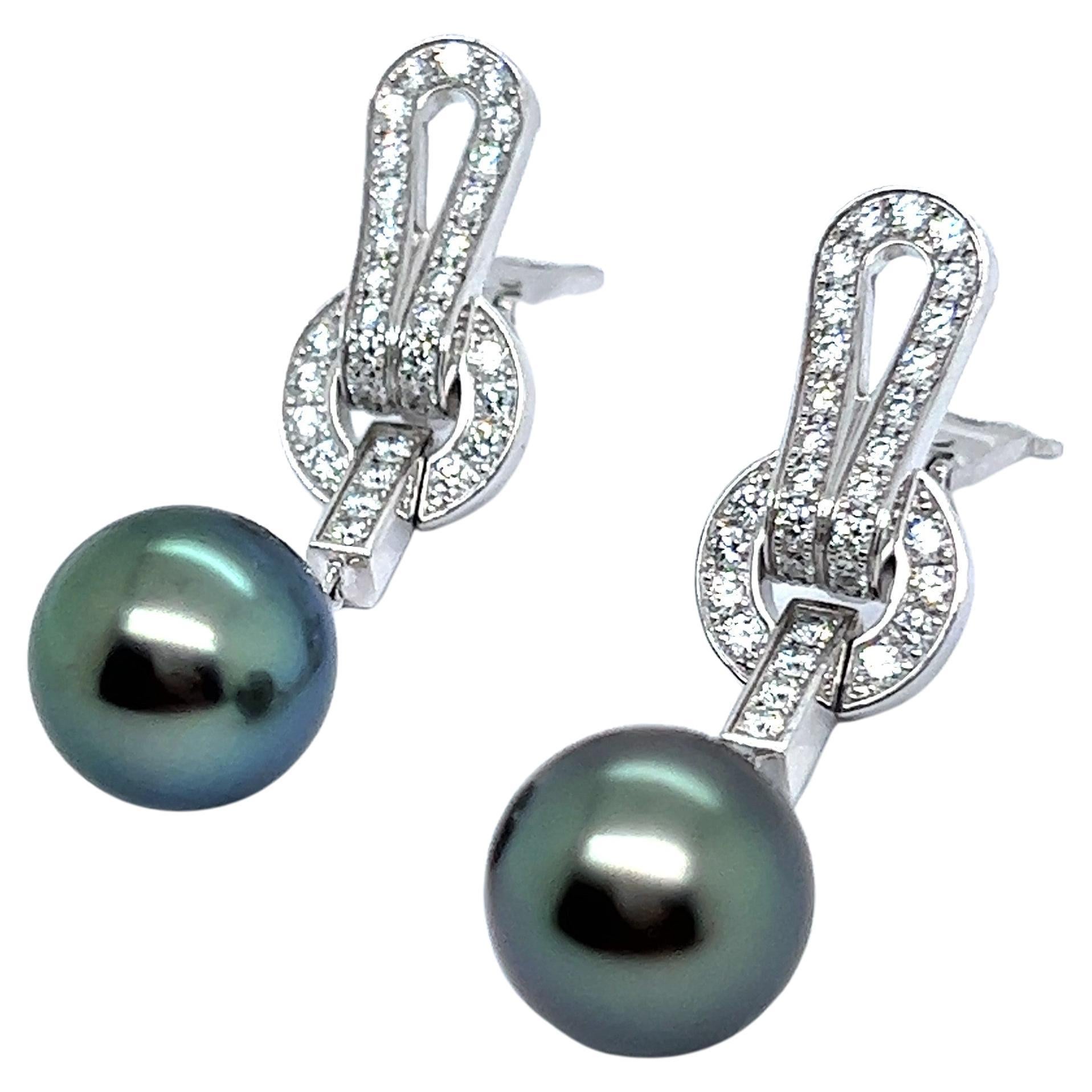 Cartier Himalia Pearl and Diamond Earrings in 18 Karat White Gold