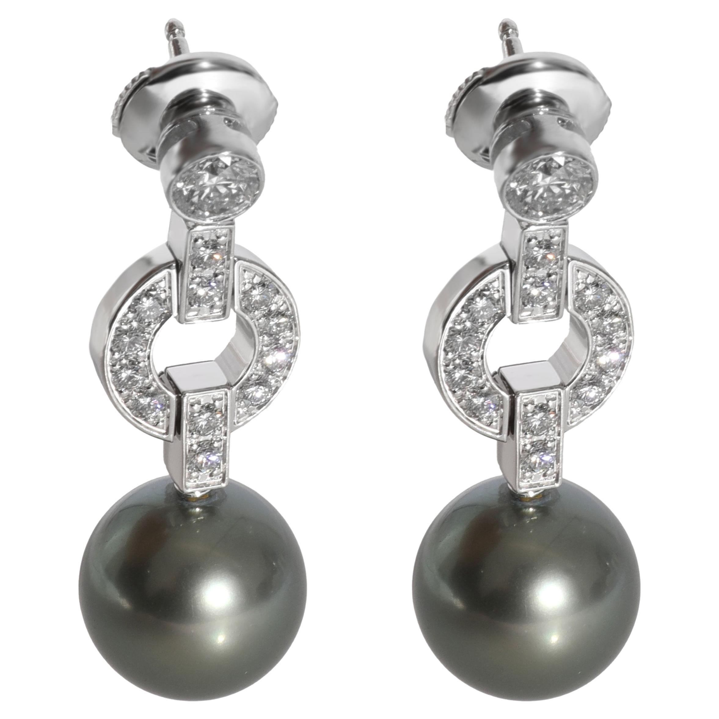 Cartier Himalia Pearl Diamond Earrings in 18k White Gold 0.85 CTW