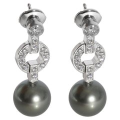 Cartier Himalia Pearl Diamond Earrings in 18k White Gold 0.85 CTW