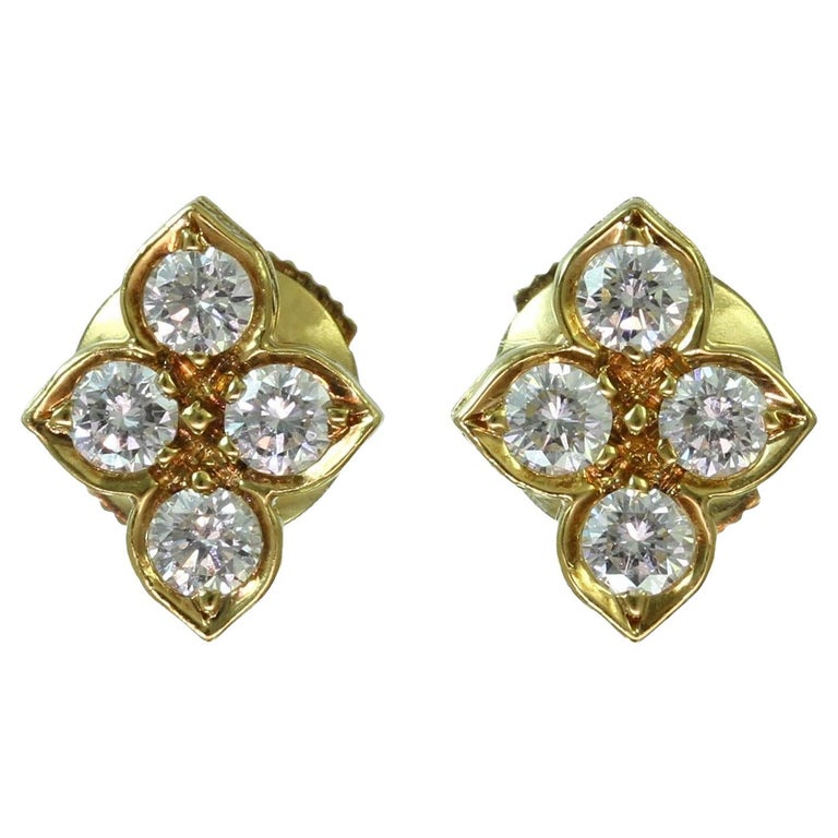 Cartier Hindu Diamond 18k Yellow Gold Stud Earrings Papers For Sale