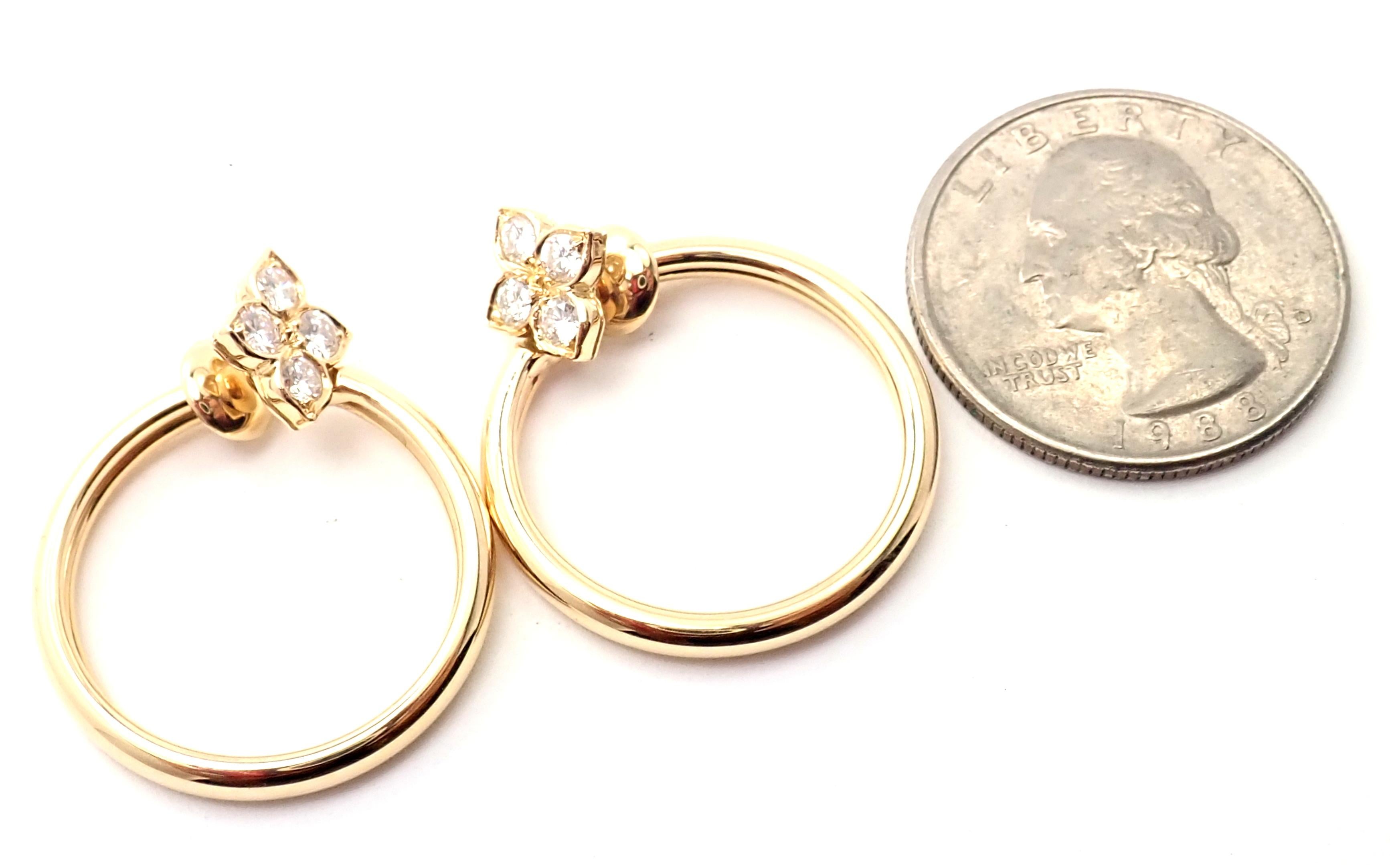 Cartier Hindu Diamond Floral Design Yellow Gold Hoop Earrings 2