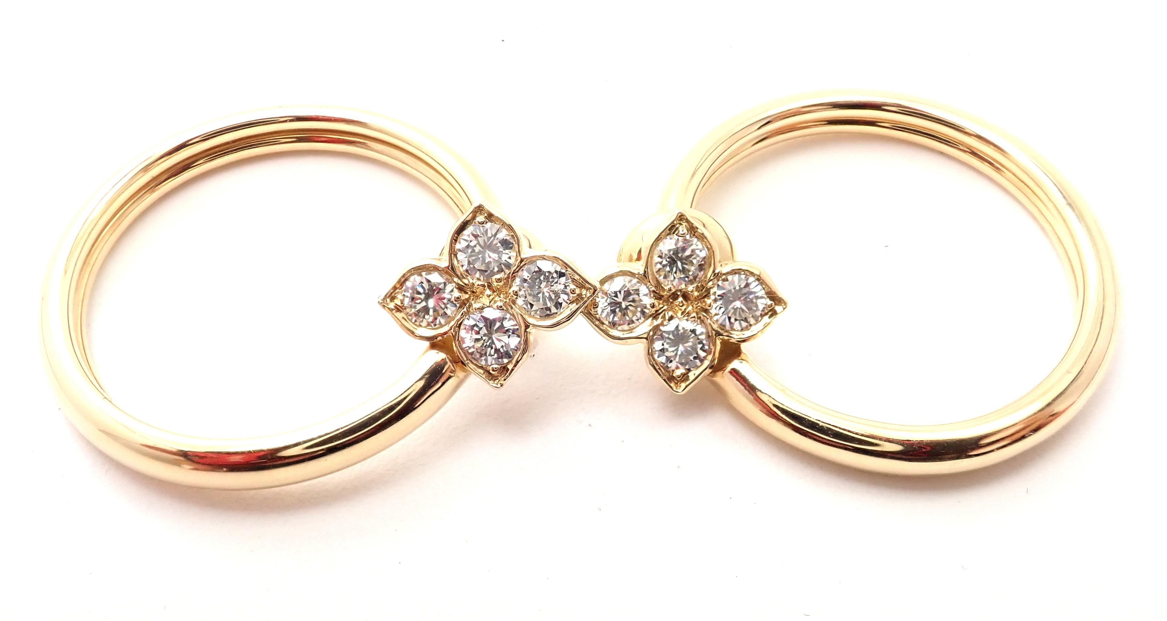 Cartier Hindu Diamond Floral Design Yellow Gold Hoop Earrings In Excellent Condition In Holland, PA