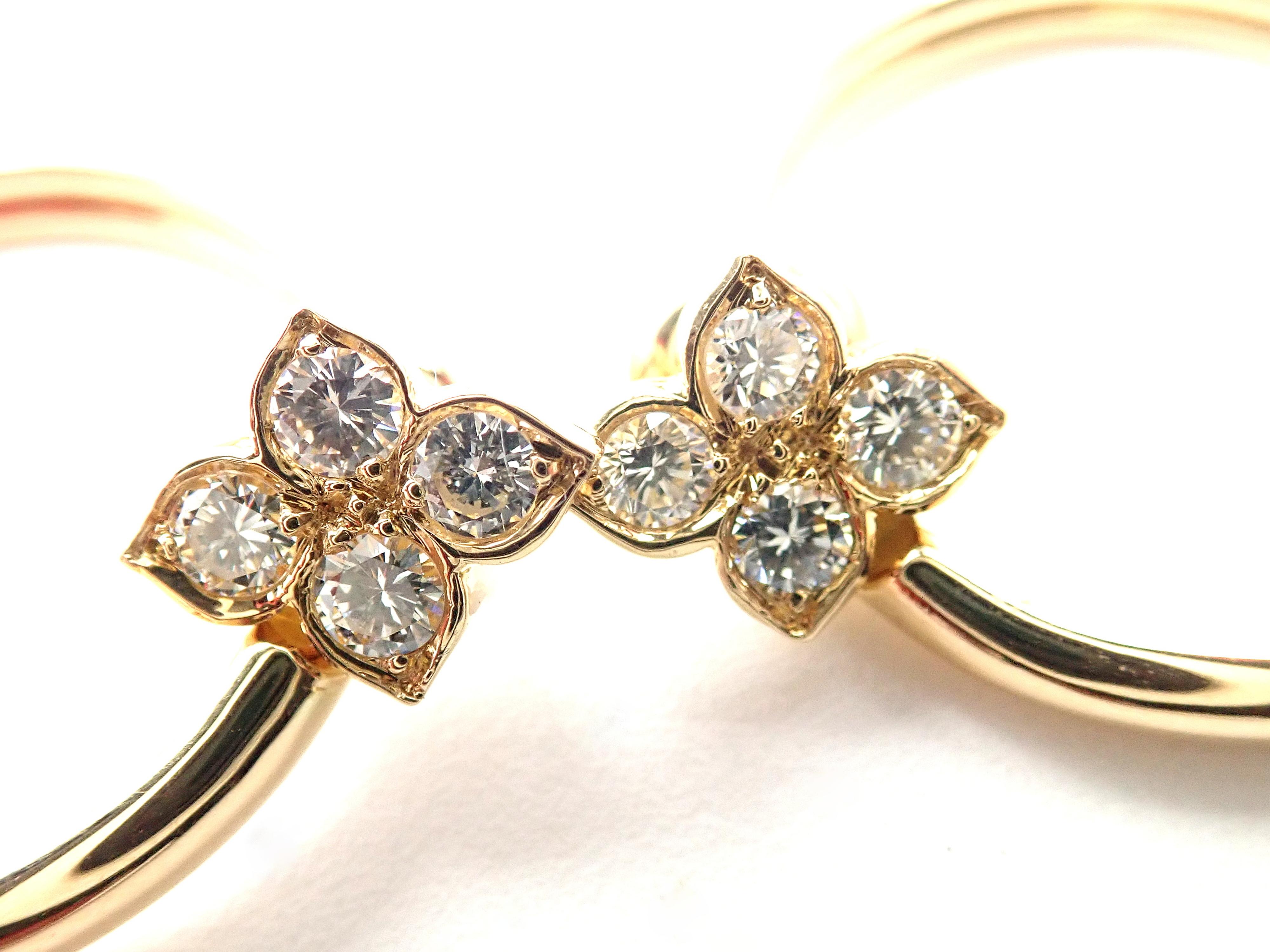 Women's or Men's Cartier Hindu Diamond Floral Design Yellow Gold Hoop Earrings