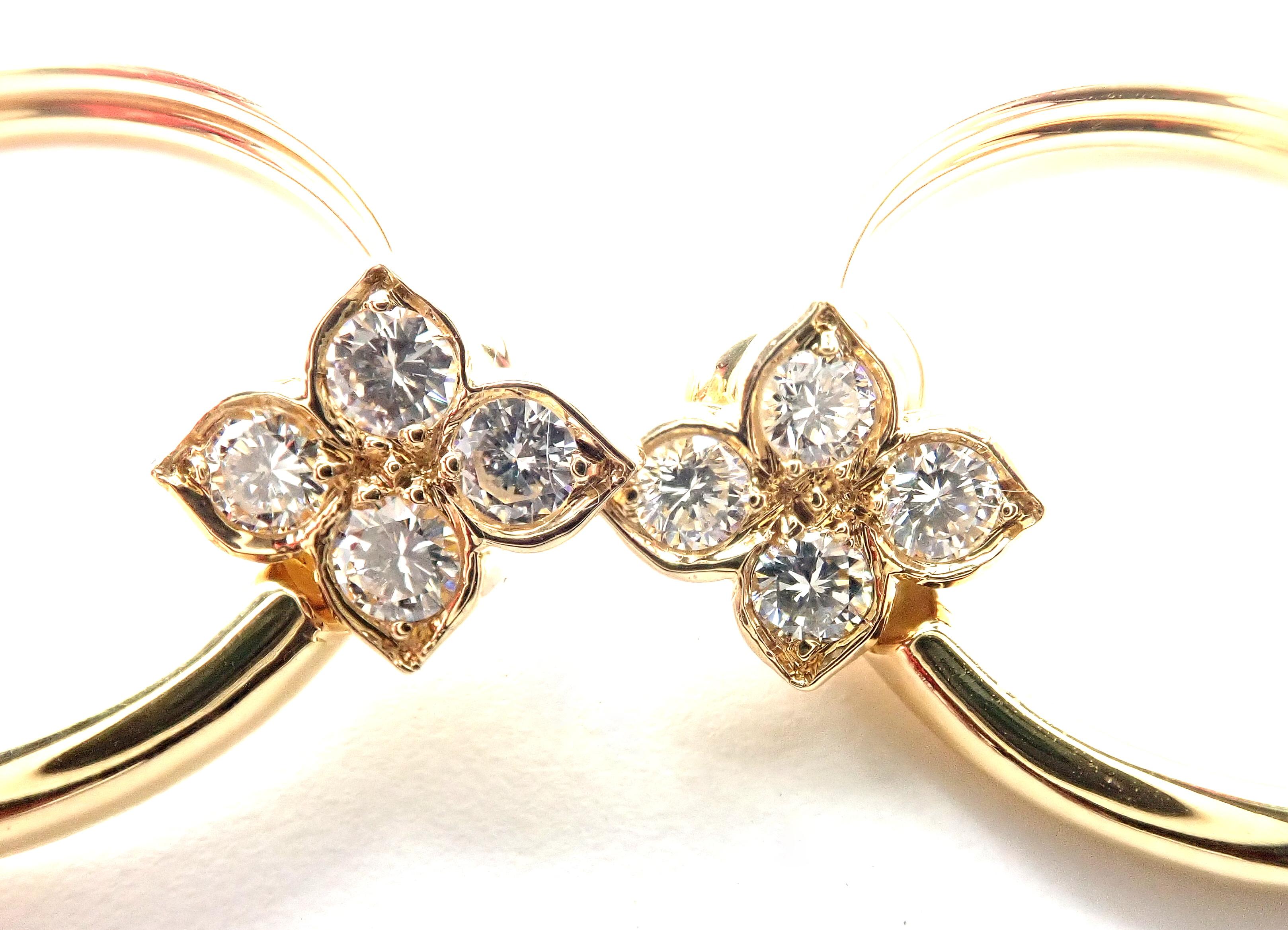 Cartier Hindu Diamond Floral Design Yellow Gold Hoop Earrings 1