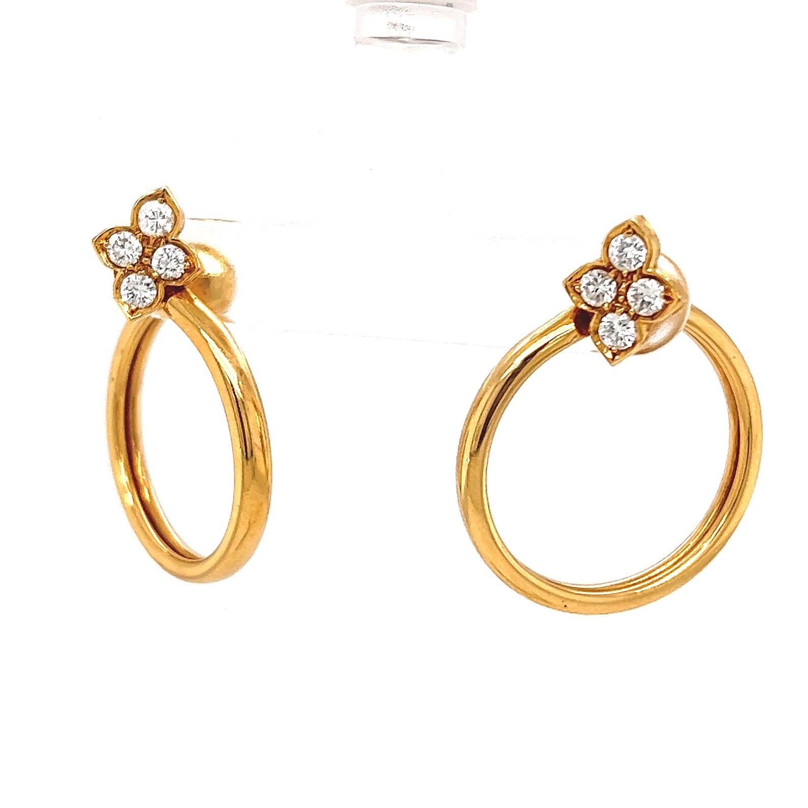 Round Cut Cartier Hindu Diamond Hoop 18 Karat Yellow Gold Clip on Earrings