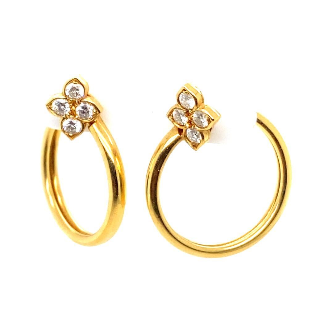 Modern Cartier Hindu Diamond Hoop 18 Karat Yellow Gold Earrings 