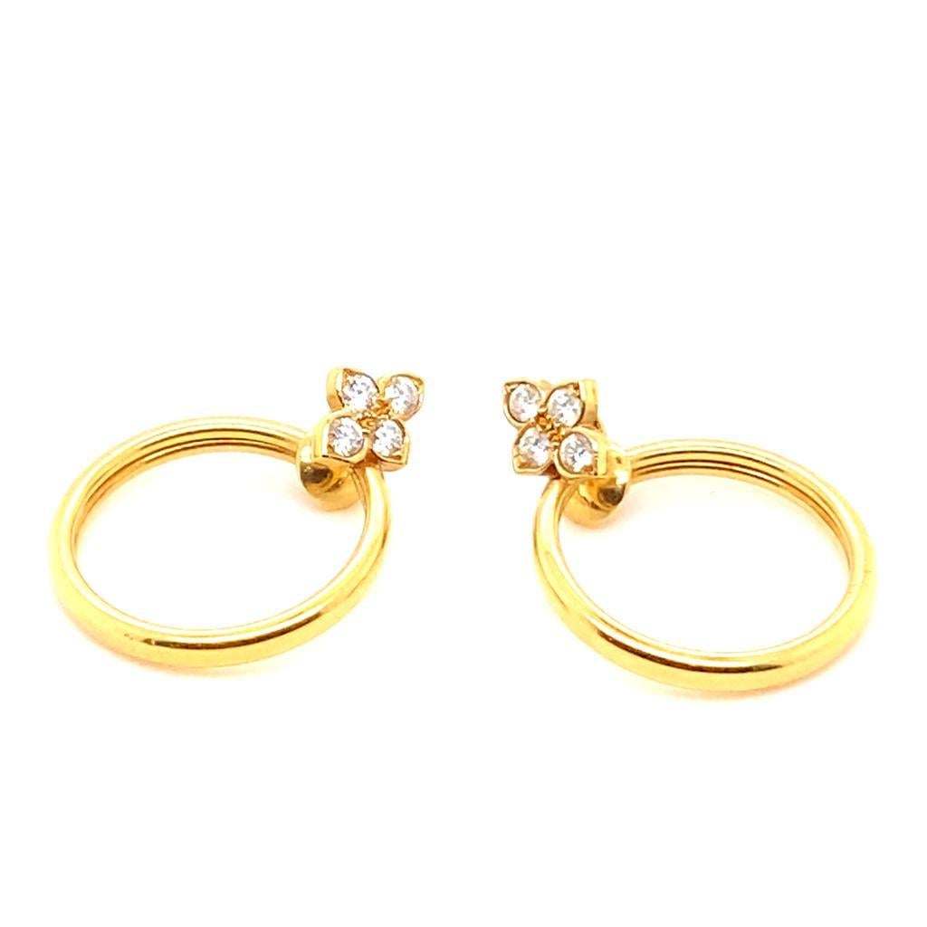 Women's or Men's Cartier Hindu Diamond Hoop 18 Karat Yellow Gold Earrings 