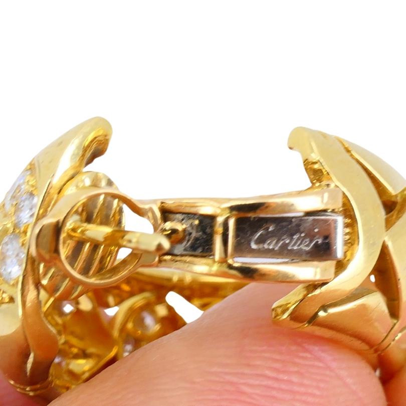 Cartier Hoop Earrings Diamond  18k Gold Triangular Pattern In Excellent Condition For Sale In Beverly Hills, CA