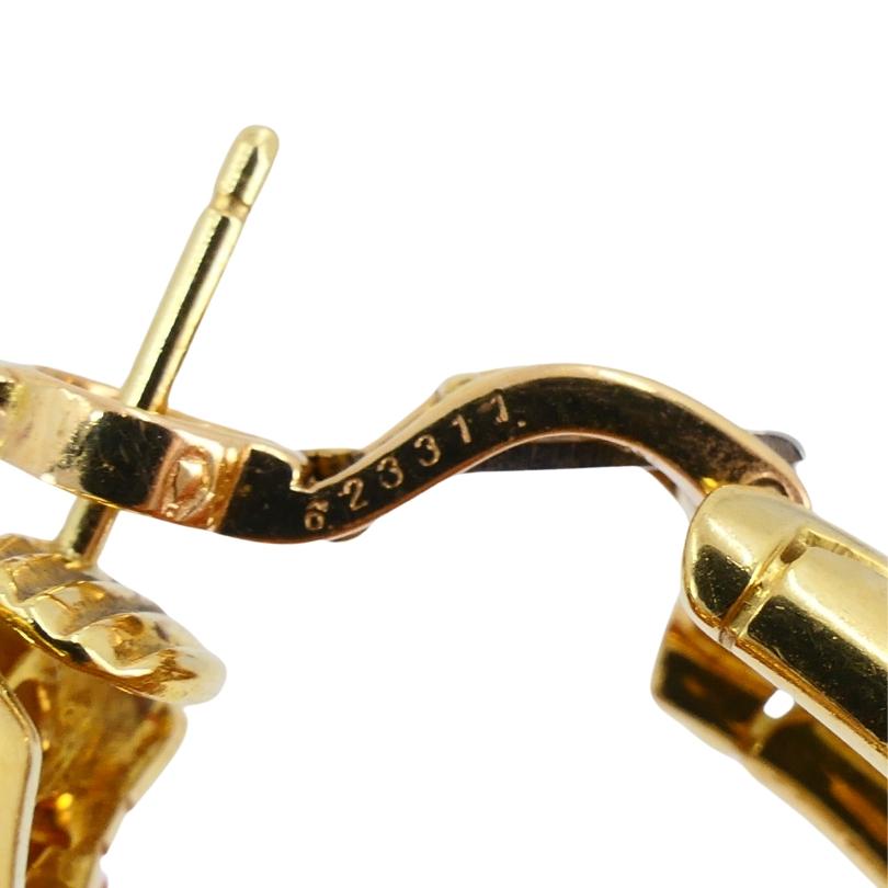 Cartier Hoop Earrings Diamond  18k Gold Triangular Pattern For Sale 2