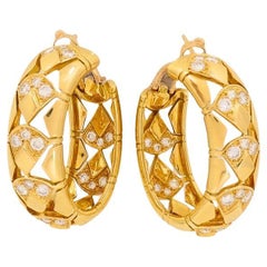 Cartier Hoop Earrings Diamond  18k Gold Triangular Pattern