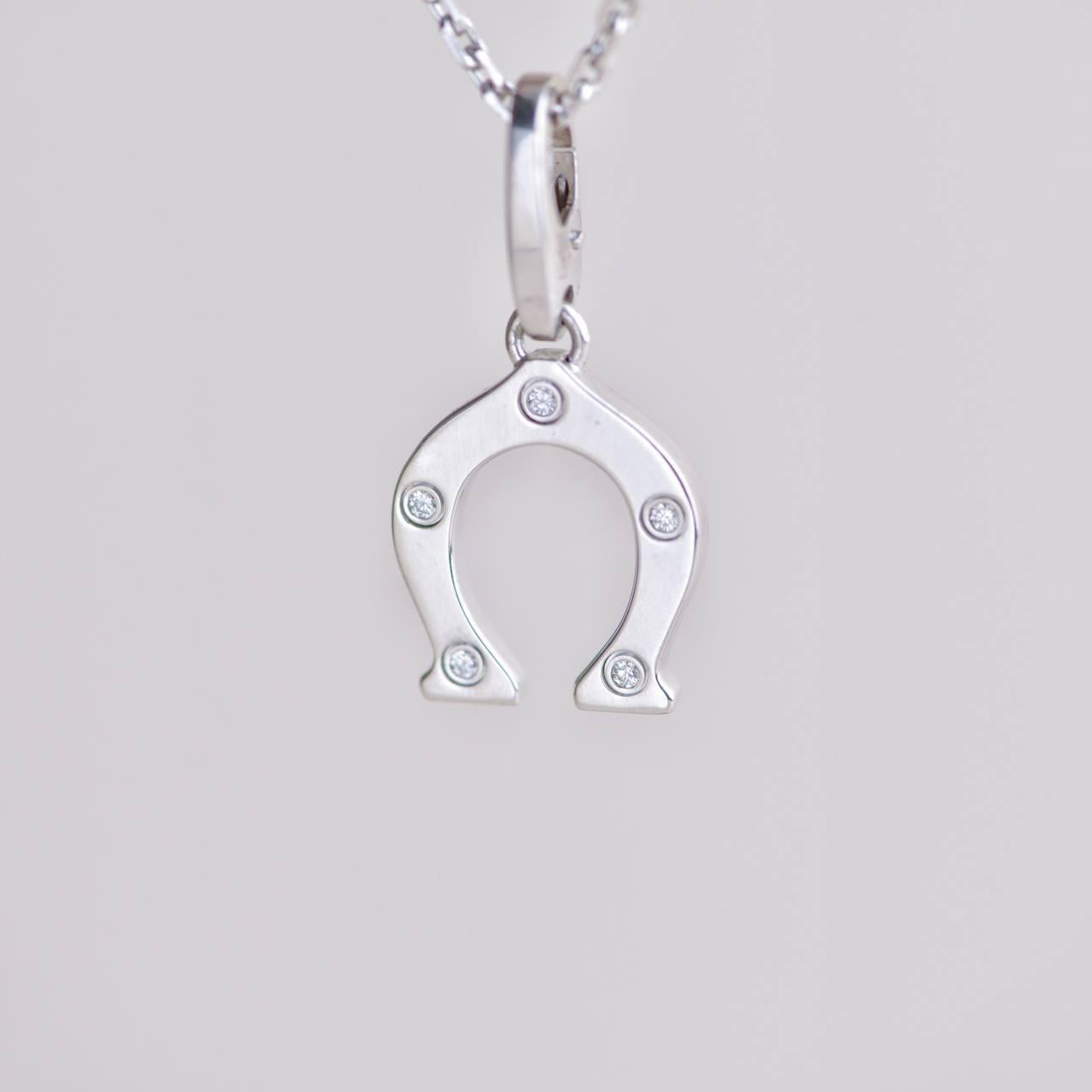 Women's or Men's Cartier Horseshoe 5 Diamond 18K White Gold Pendant Necklace